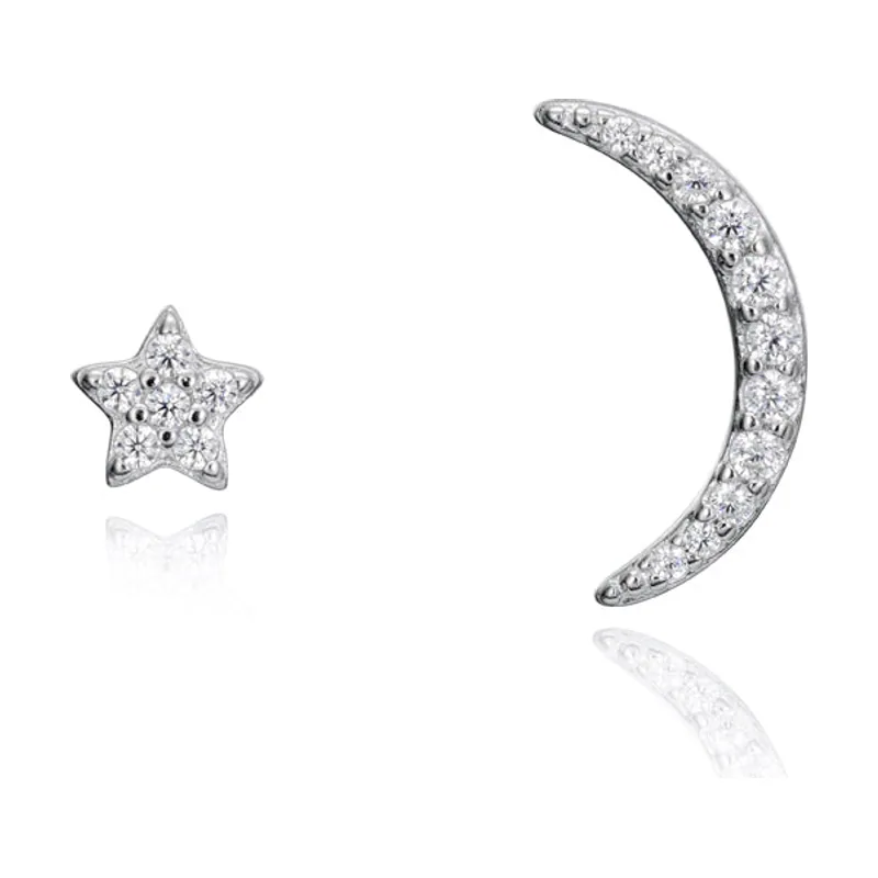 Pendientes Popular de plata de ley con forma de luna y estrella con circonitas 71061E000-30