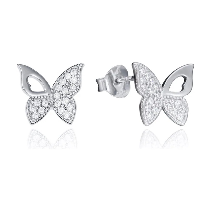 Pendientes Popular de plata de ley con forma de mariposa con circonitas 71053E000-30