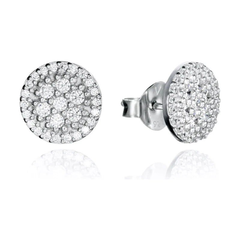 Pendientes Clásica de plata de ley con forma de disco con circonitas de 10 mm 71040E000-10