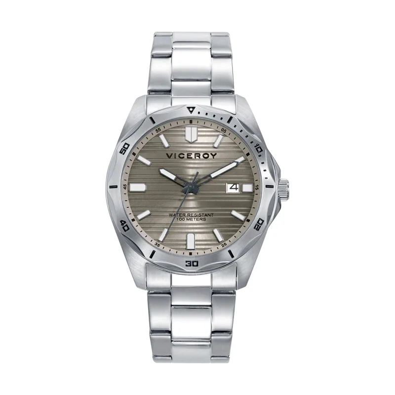 Reloj de hombre en acero, con esfera gris, calendario y diseño elegante 401479-17