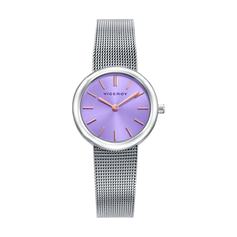 Reloj de mujer con caja de acero, malla milanesa y esfera morada 401346-97