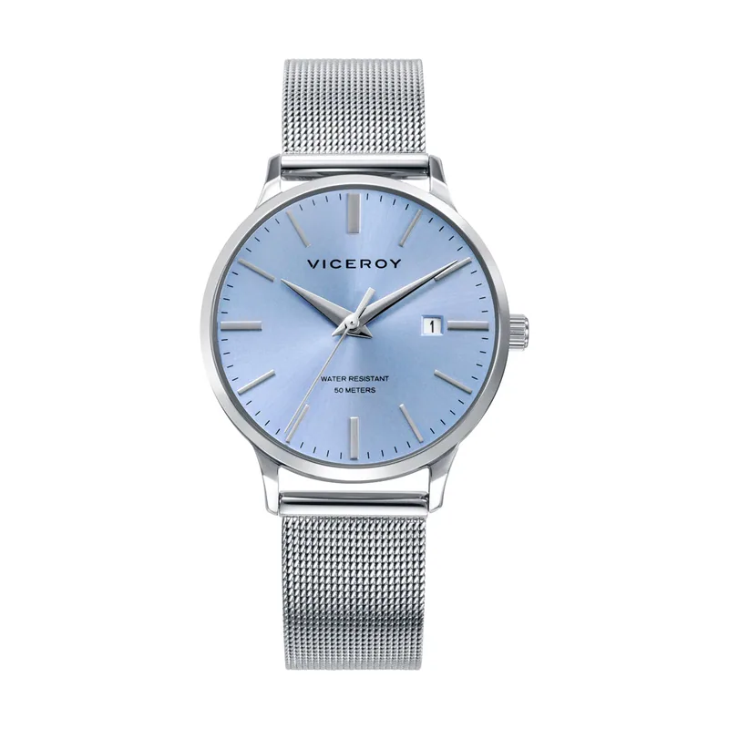 Reloj de mujer con esfera azul, malla milanesa de acero y resistencia al agua de 5 ATM 401344-37