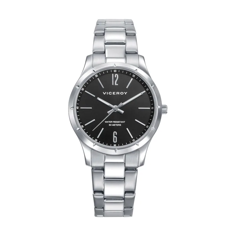 Reloj de mujer en acero, con esfera negra y resistencia al agua de 5 ATM 401342-55