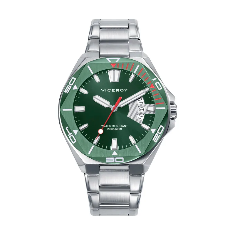 Reloj caja bitono de acero e IP verde 20 ATM, brazalete de acero, movimento cuarzo 46847-37