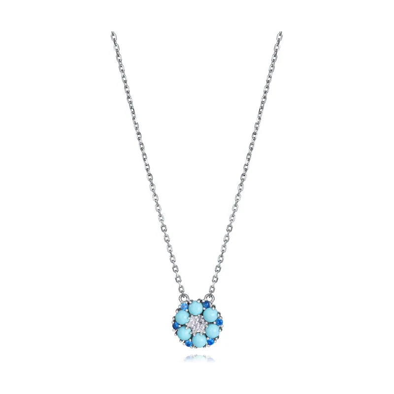 Collar de plata de primera ley con baño de rodio y colgante floral con circonitas 2376C000-33