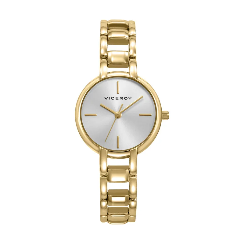 Reloj de mujer en acero IP dorado con esfera plata, diseño elegante y movimiento de cuarzo 401336-07