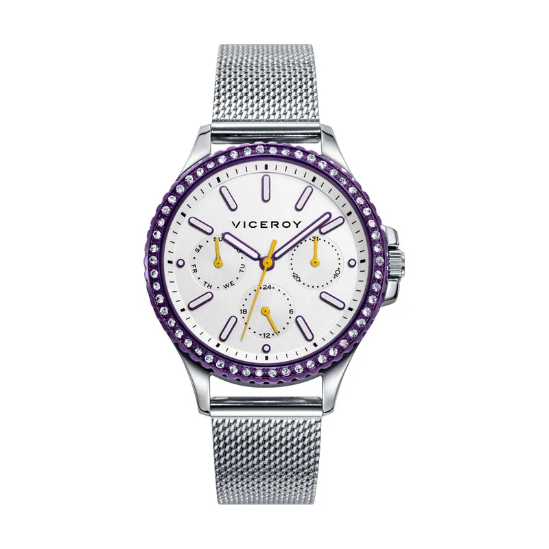 Reloj de mujer Kiss multifunción de acero con piedras en bisel 471290-07