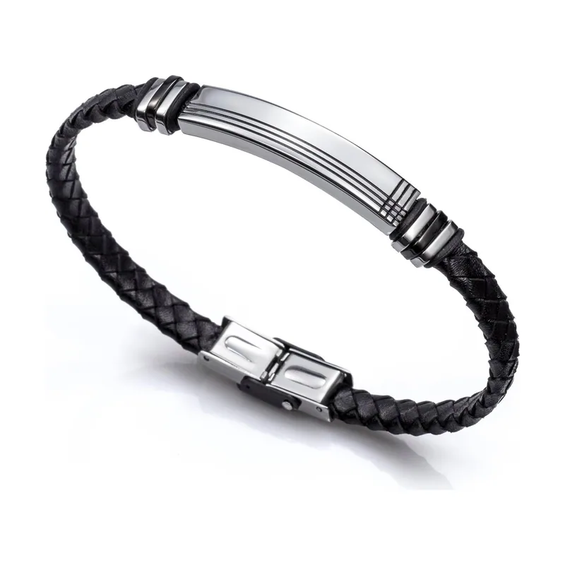 Pulsera en acero y piel color 6300P01010