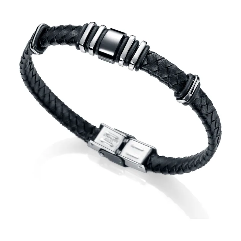 Pulsera Magnum de acero y piel trenzada color 6132P09010