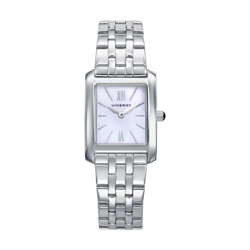 Reloj de mujer en acero con esfera de madreperla blanca, índices y números romanos 41164-03