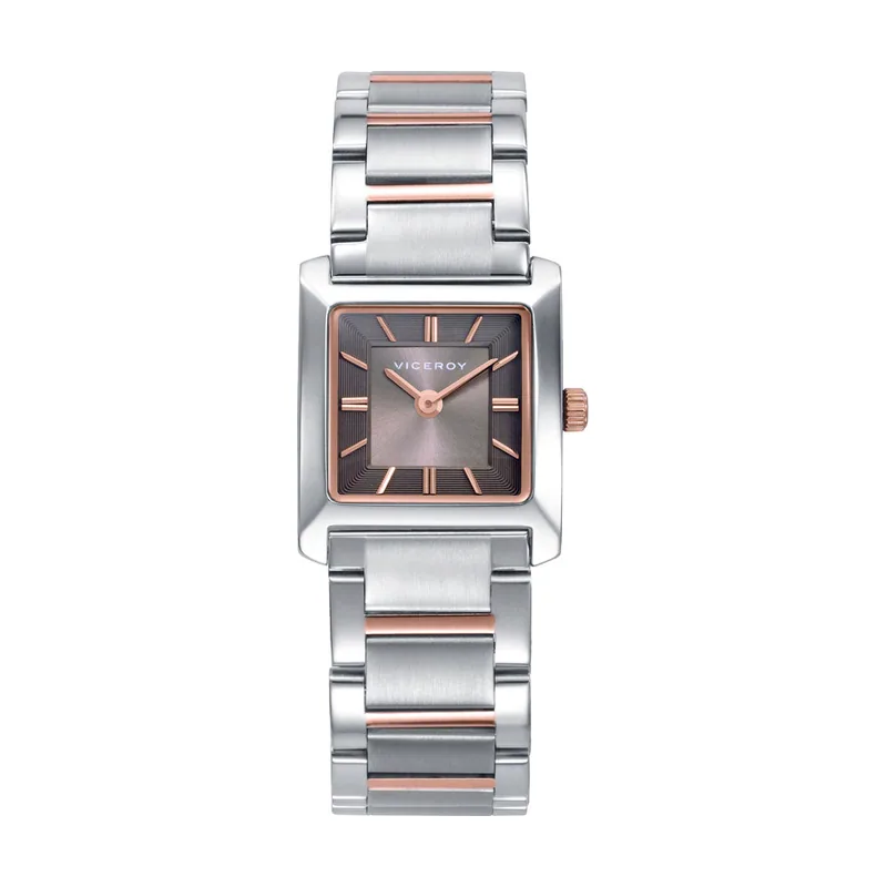 Reloj de mujer con caja de acero, esfera gris y brazalete bitono en acero e IP rosa 41162-17