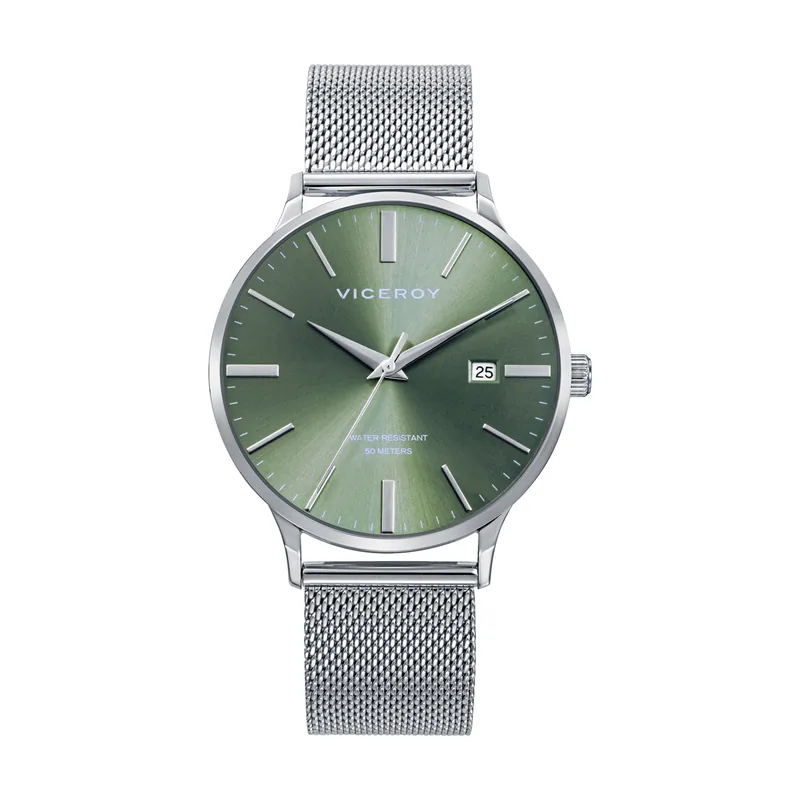 Reloj de hombre con esfera verde y malla milanesa de acero 401497-67