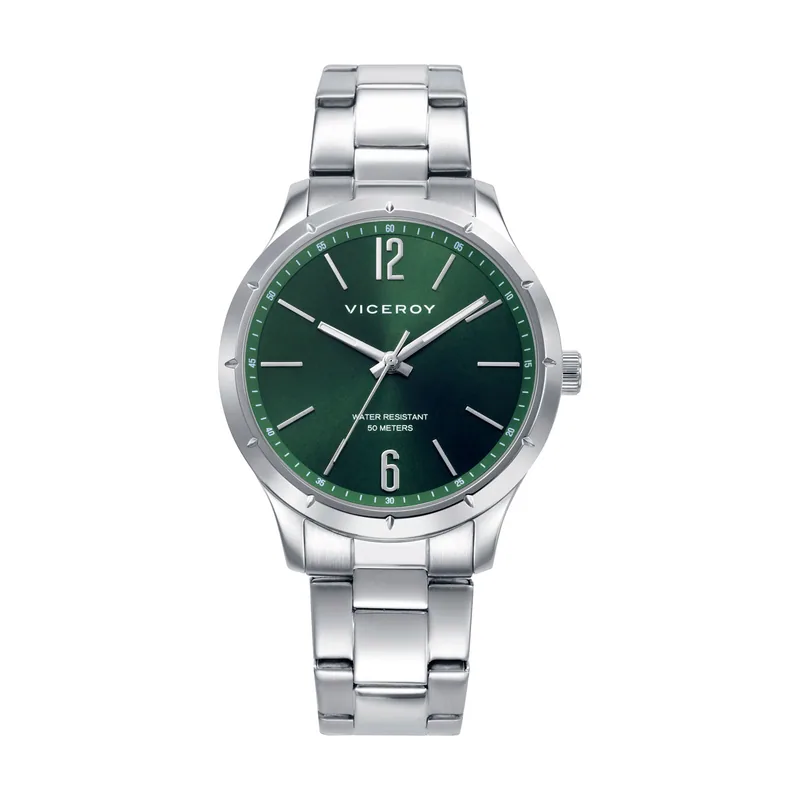 Reloj de hombre en acero, con esfera verde y diseño elegante 401493-65