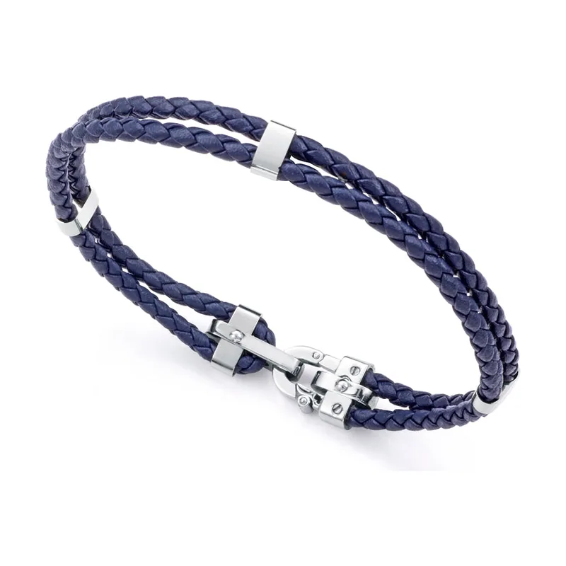Pulsera de acero y piel azul trenzada, con largo de 21,5 cm 15209P01013