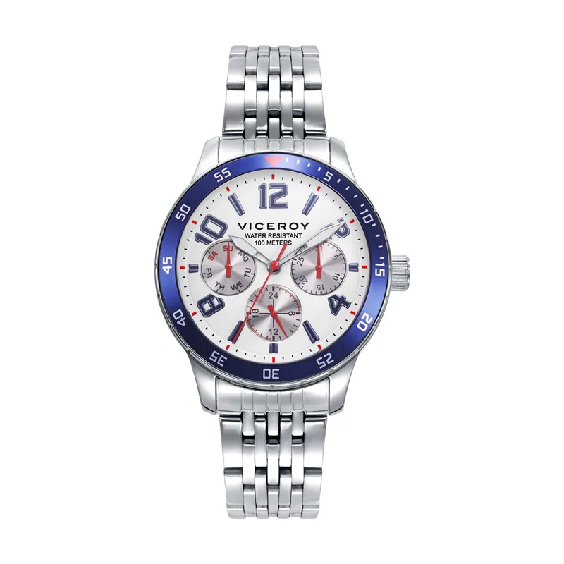 Set de niño Next de reloj con brazalete de acero y pulsera de cuero azul 401305-04