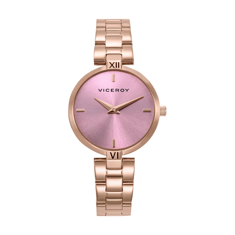 Reloj caja de acero IP rosa, brazalete de acero IP rosa, movimiento cuarzo 401300-77