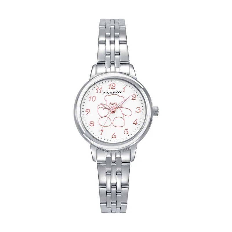Reloj caja y brazalete de acero, movimiento cuarzo. Pulsera de plata de primera ley con cordon rosa con motivo corazón de regalo 401328-05