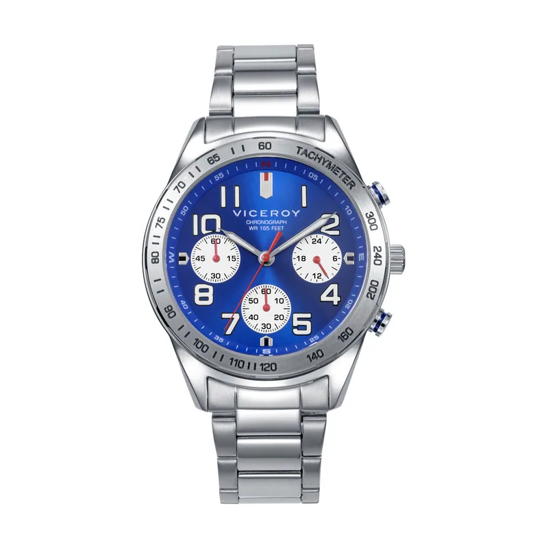 Reloj caja y brazalete de acero, movimiento cuarzo.Pulsera de acero con cruz y piel azul de regalo 401477-34