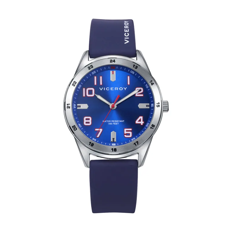 Reloj caja de acero y correa de silicona azul, movimiento cuarzo.Pulsera de acero con cruz y piel azul de regalo 401473-34