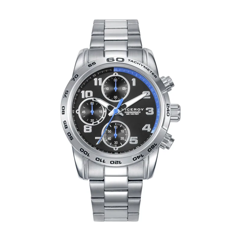 Reloj caja y brazalete de acero, movimiento cuarzo.Pulsera de acero con cruz y piel azul de regalo 401471-55