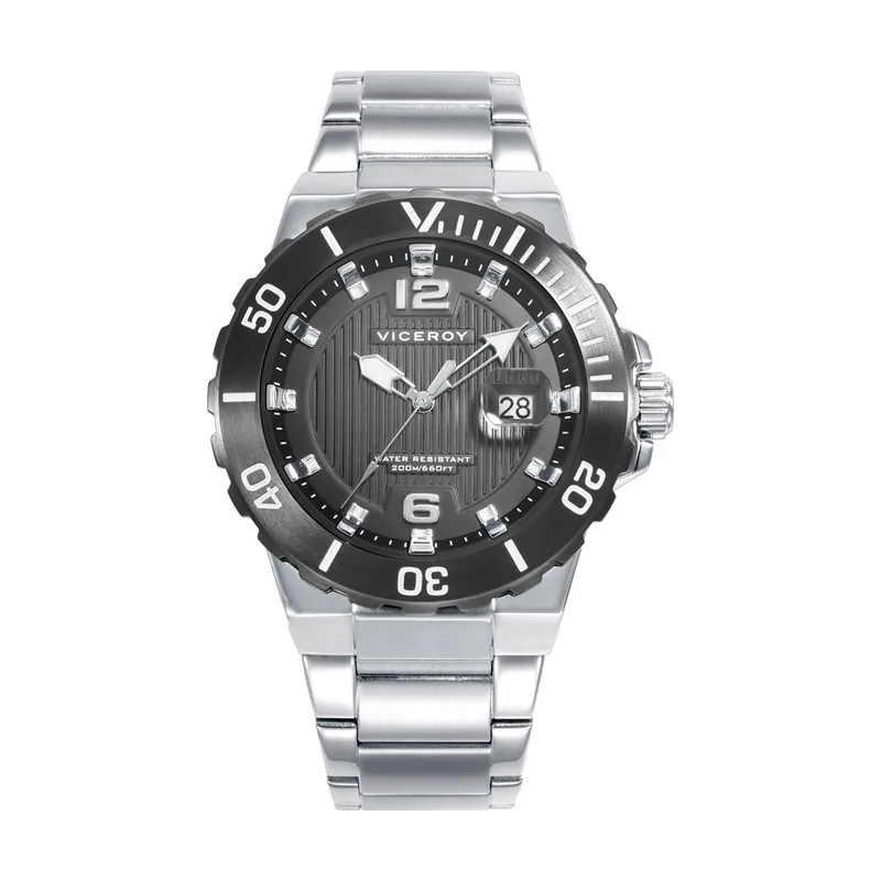 Reloj caja de acero con bisel IP gris rotatorio 20 ATM y brazalete de acero con movimiento cuarzo 45003-55