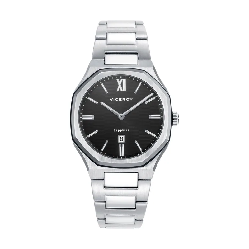 Reloj colección Laura Escanes caja de acero con doble bisel en acero e IP negro con cristal zafiro 10 ATM y brazalete de acero con movimiento cuarzo 45000-53