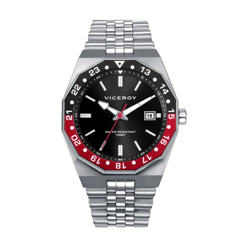 Reloj caja de acero con bisel rotatorio 10 ATM, brazalete de acero, movimiento cuarzo 42461-57