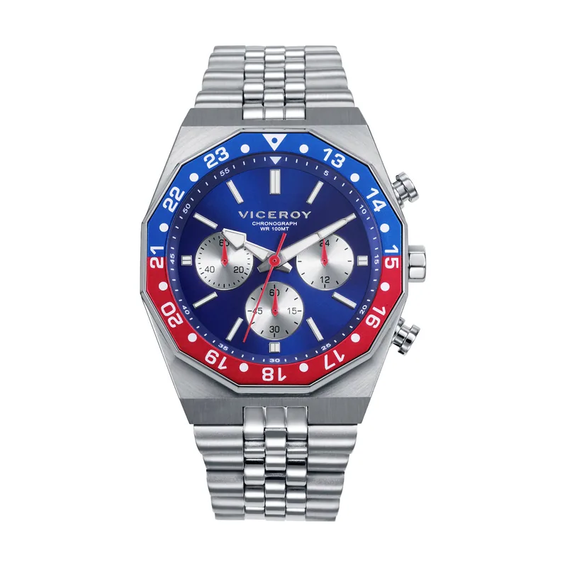 Reloj caja de acero con bisel rotario 10 ATM, brazalete de acero, movimiento cuarzo 42459-37