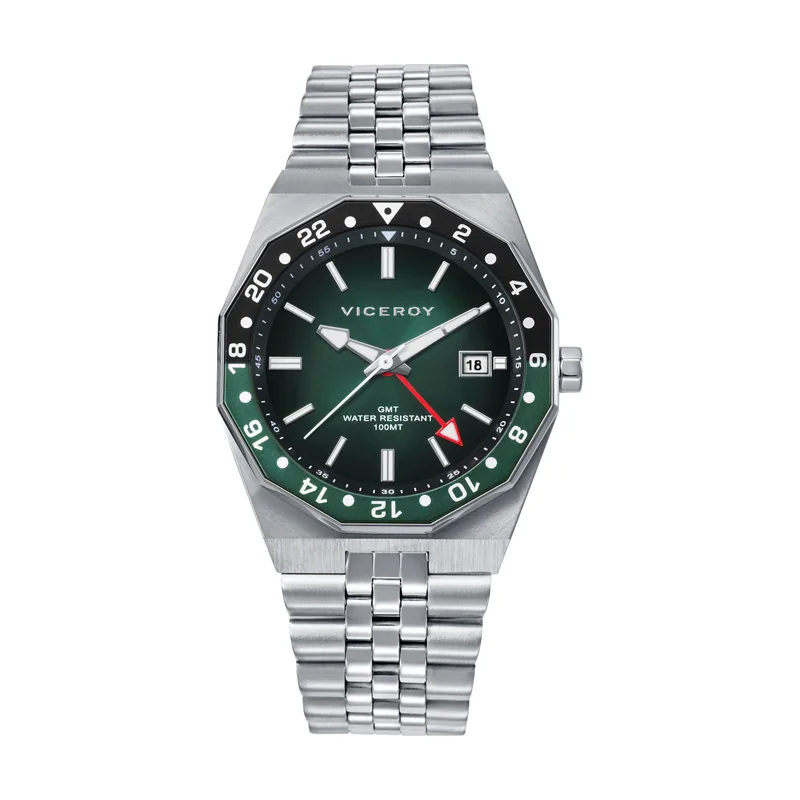Reloj caja de acero con bisel rotatorio 10 ATM, brazalete de acero, movimiento cuarzo 42457-67