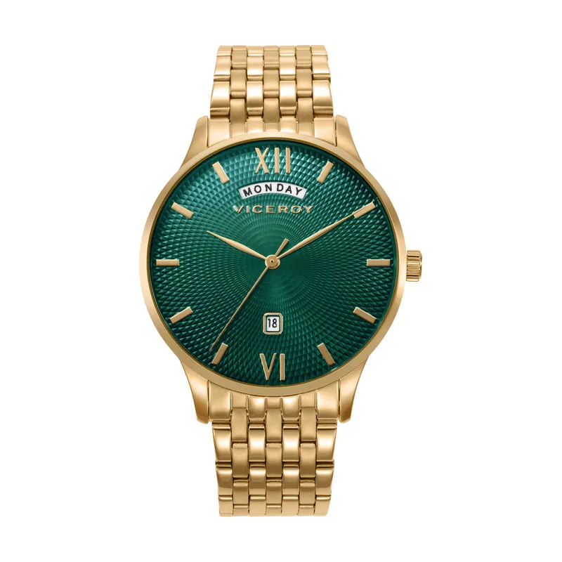Reloj caja de acero IP dorado 5 ATM, brazalete de acero IP dorado, movimiento cuarzo 42455-63