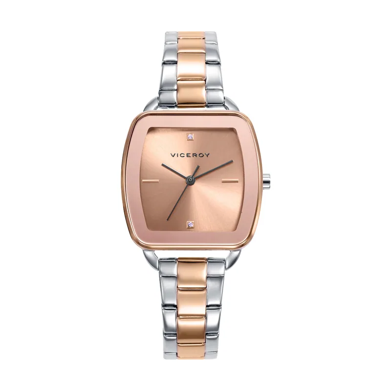 Reloj caja bitono de acero e IP rosa, brazalete bitono de acero e IP rosa, movimiento cuarzo 42454-77
