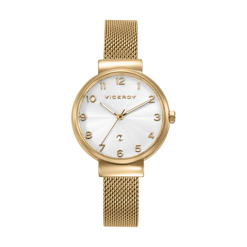 Reloj caja de acero e IP dorado, malla milanesa de acero IP dorado movimiento cuarzo 41150-05