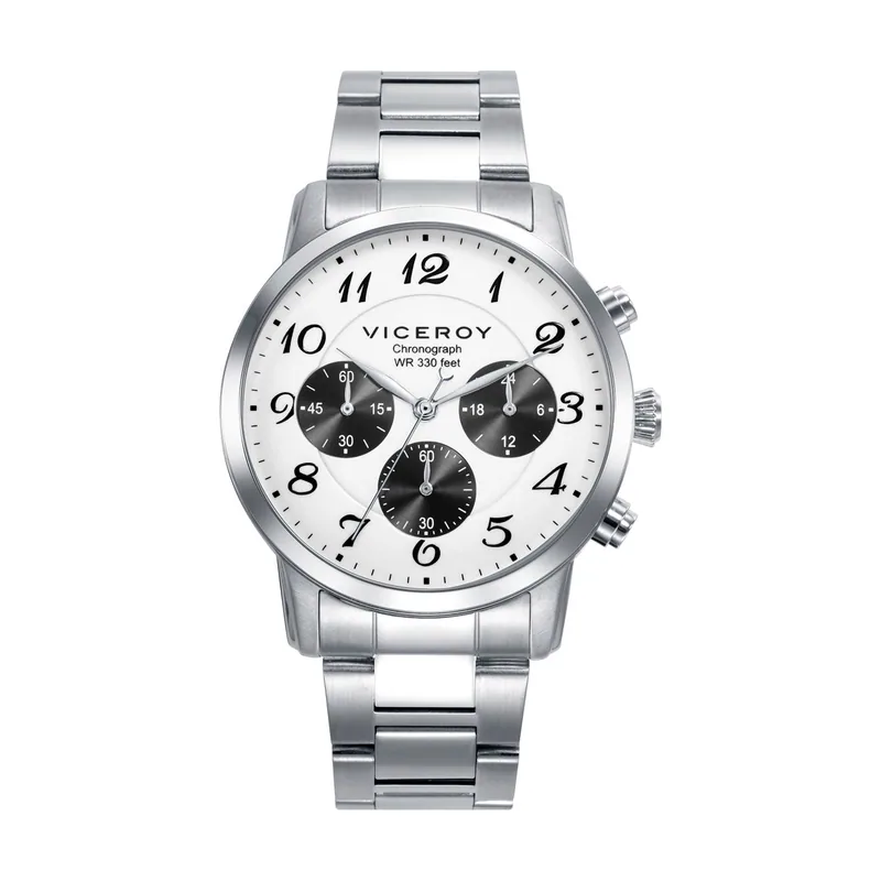Reloj de acero con esfera blanca y cronógrafo en negro 41149-05