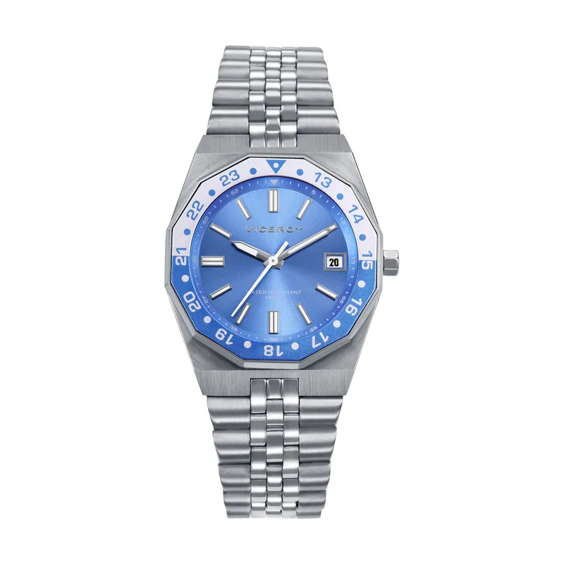 Reloj caja de acero con bisel rotatorio 10 ATM, brazalete de acero, movimiento cuarzo 42452-37