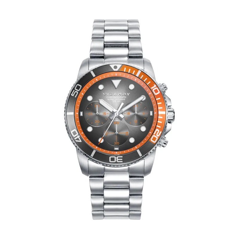 Reloj caja de acero con bisel de aluminio bicolor en negro y naranja 42453-17