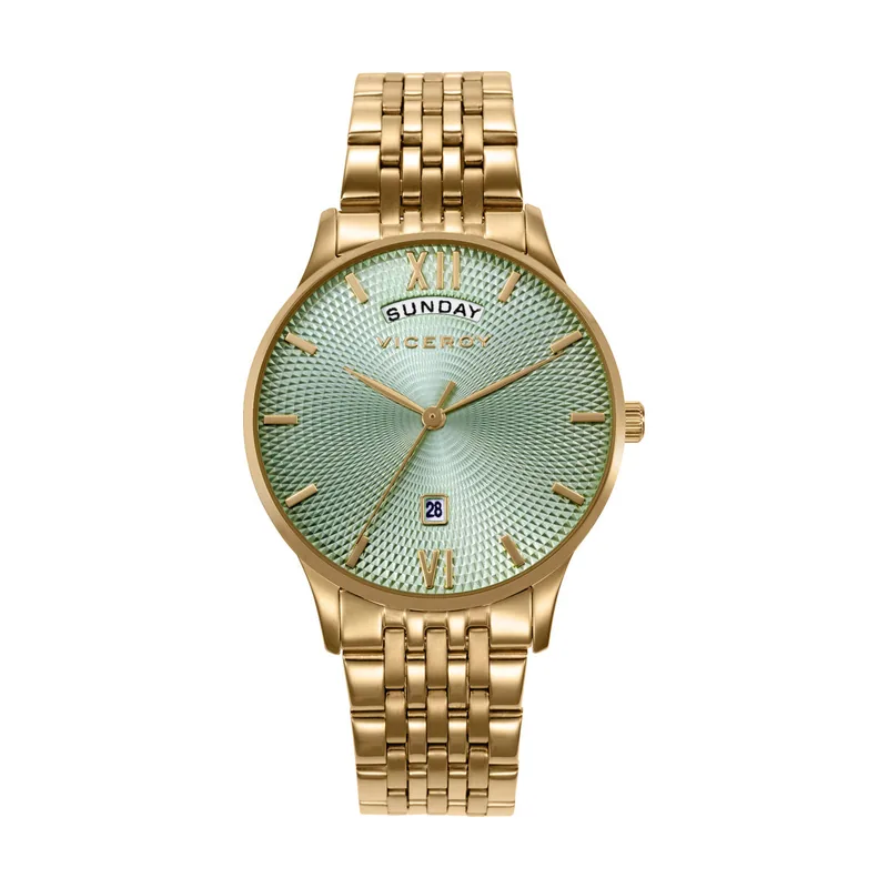 Reloj caja de acero IP dorado 5 ATM, brazalete de acero IP dorado, movimiento cuarzo 42450-63