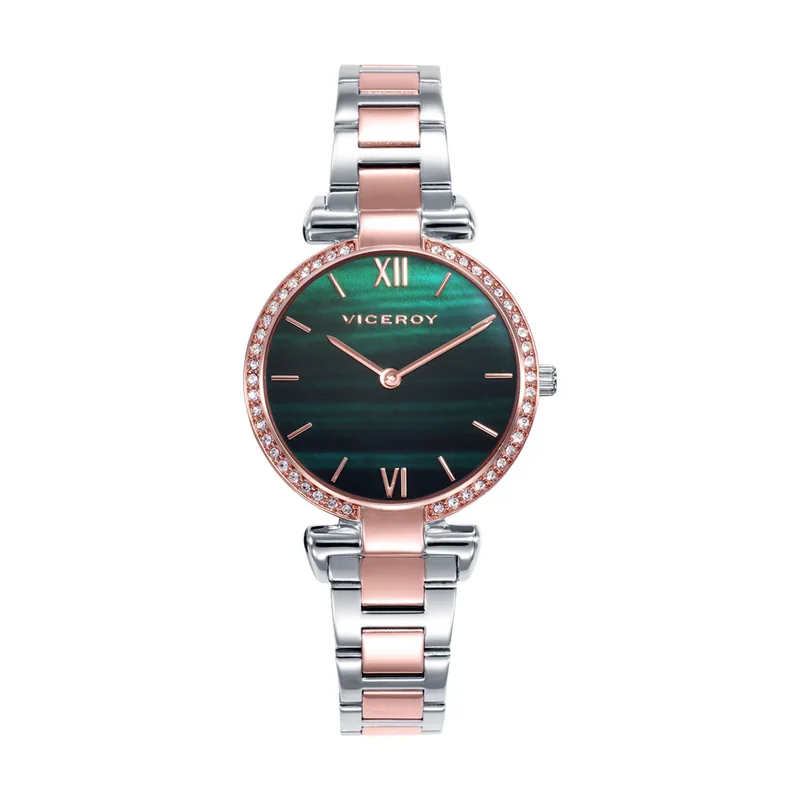 Reloj caja bicolor de acero e IP rosa con bisel de circonitas blancas 5 ATM y brazalete bicolor de acero e IP rosa con movimiento cuarzo 42446-63