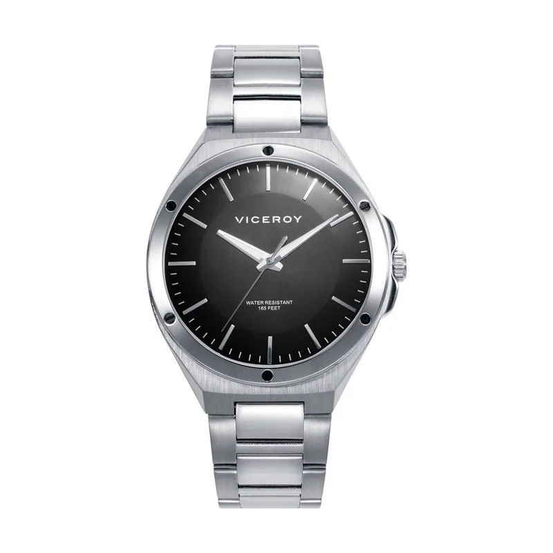 Reloj para hombre de acero con esfera negra y movimiento de cuarzo 41141-57