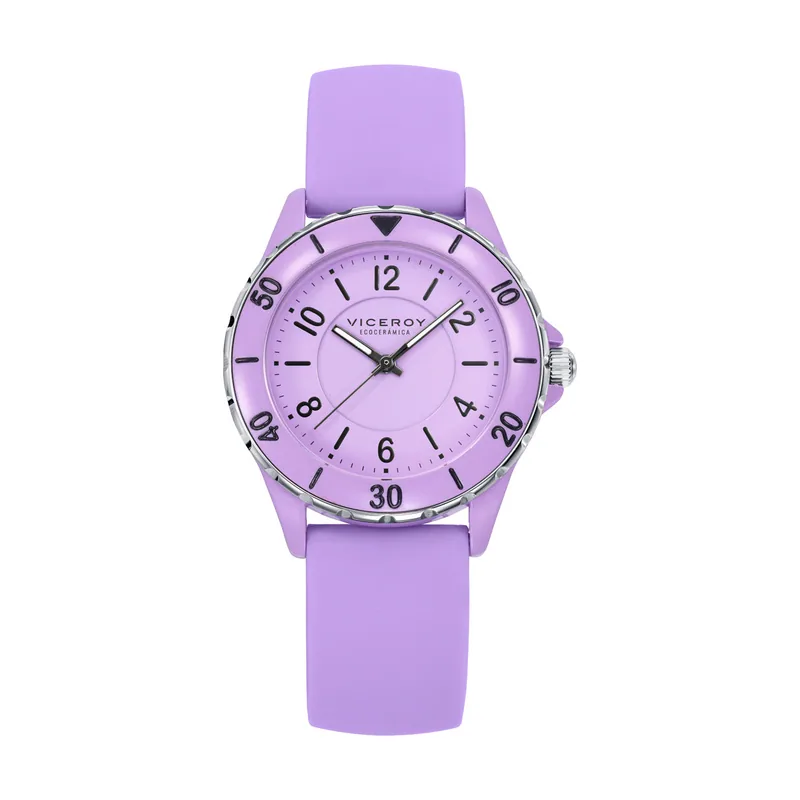 Reloj caja de acero con ecocerámica violeta 5 ATM, correa de silicona violeta, movimiento cuarzo 41116-99