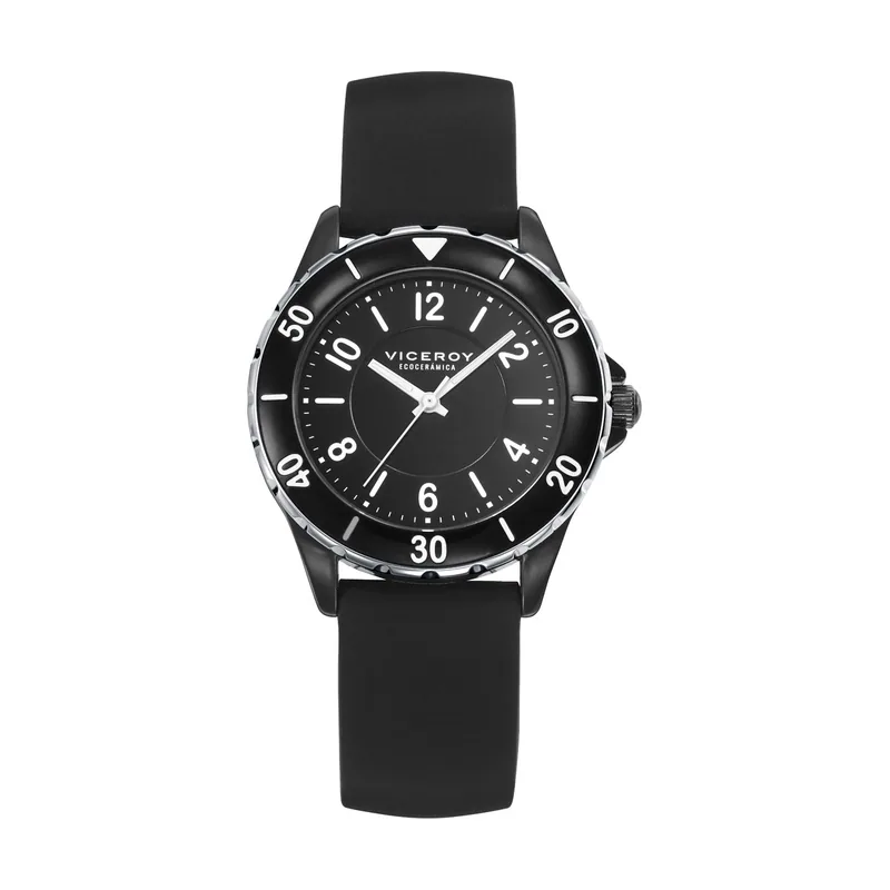 Reloj caja de acero con bisel ecocerámica negra 5 ATM, correa de silicona negra, movimiento cuarzo 41116-59