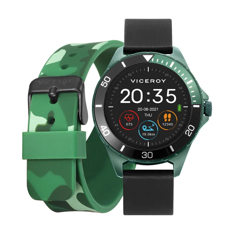 Smartwatch infantil Smartpro con correa de silicona negra y correa adicional con estampado de camuflaje verde 41115-60