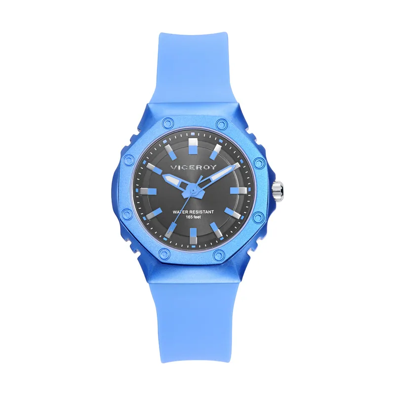 Reloj de mujer con caja de aluminio y correa de silicona azul 41112-37