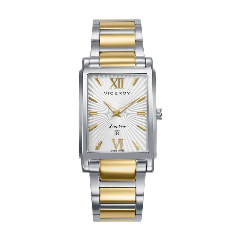 Reloj caja de acero 5 ATM, brazalete bitono de acero e IP dorado, movimiento cuarzo Suizo, Swiss made 45121-83