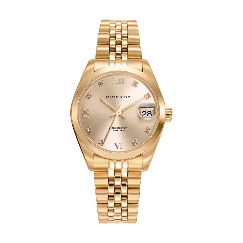 Reloj de mujer Chic de acero con esfera dorada IP dorado 42414-23