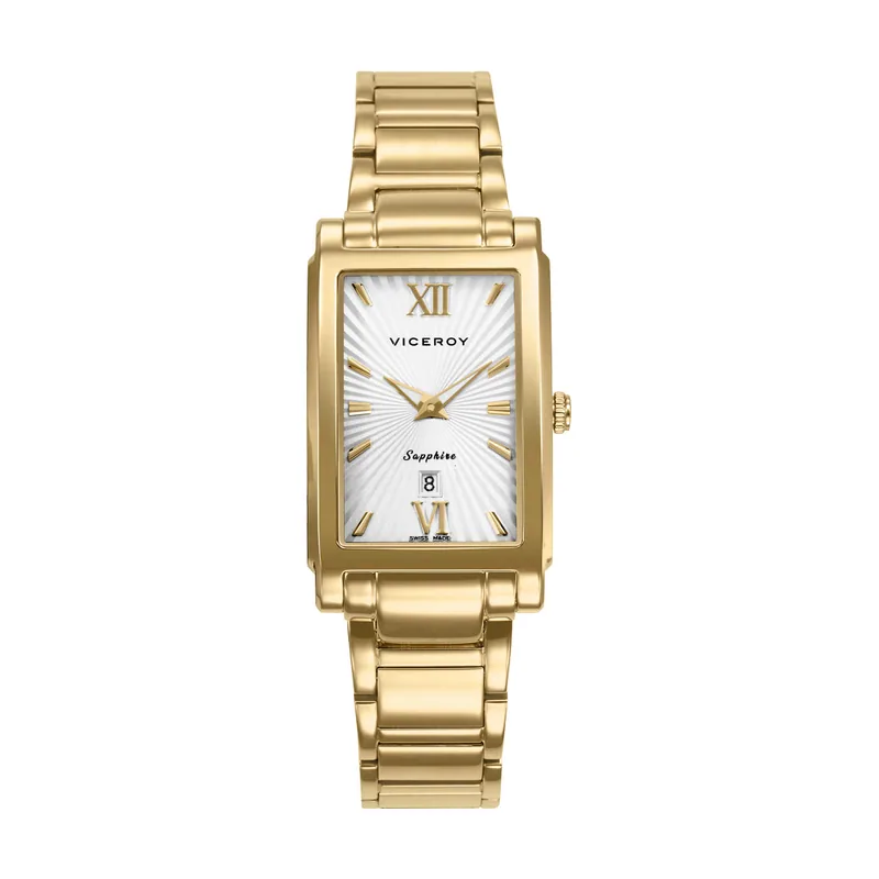 Reloj caja de acero IP dorado 5 ATM, brazalete de acero IP dorado, movimiento cuarzo Suizo, Swiss made 45120-83