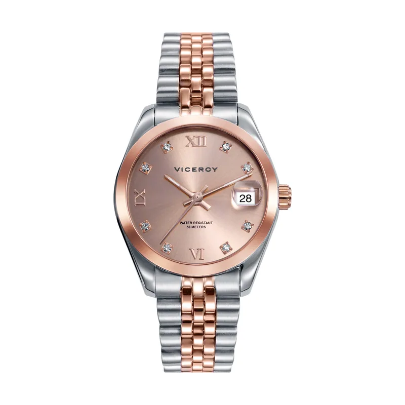Reloj de mujer Chic de acero con calendario y correa en IP rosa 42414-93