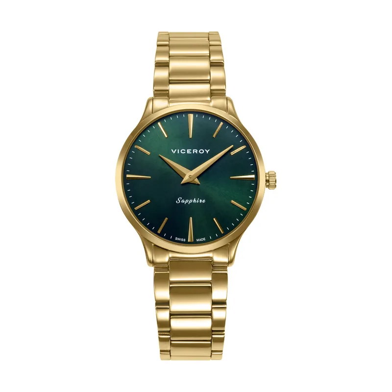 Reloj caja de acero IP dorado 5 ATM, brazalete de acero IP dorado, movimiento cuarzo Suizo, Swiss made 45118-67