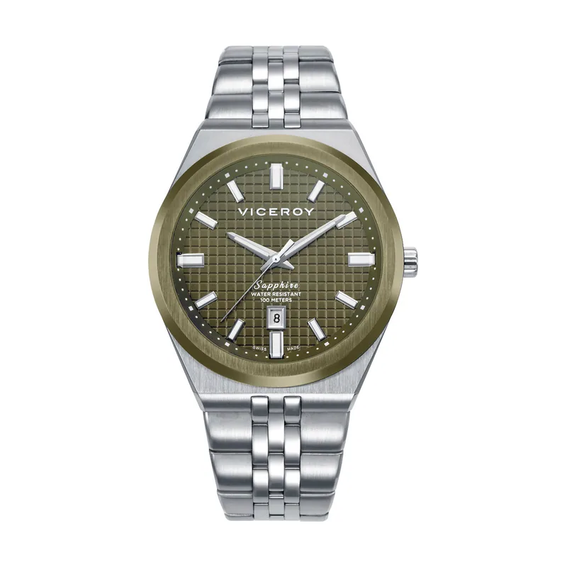 Reloj caja bitono de acero e IP verde 10 ATM, brazalete de acero, movimiento cuarzo Suizo, Swiss made 45115-67