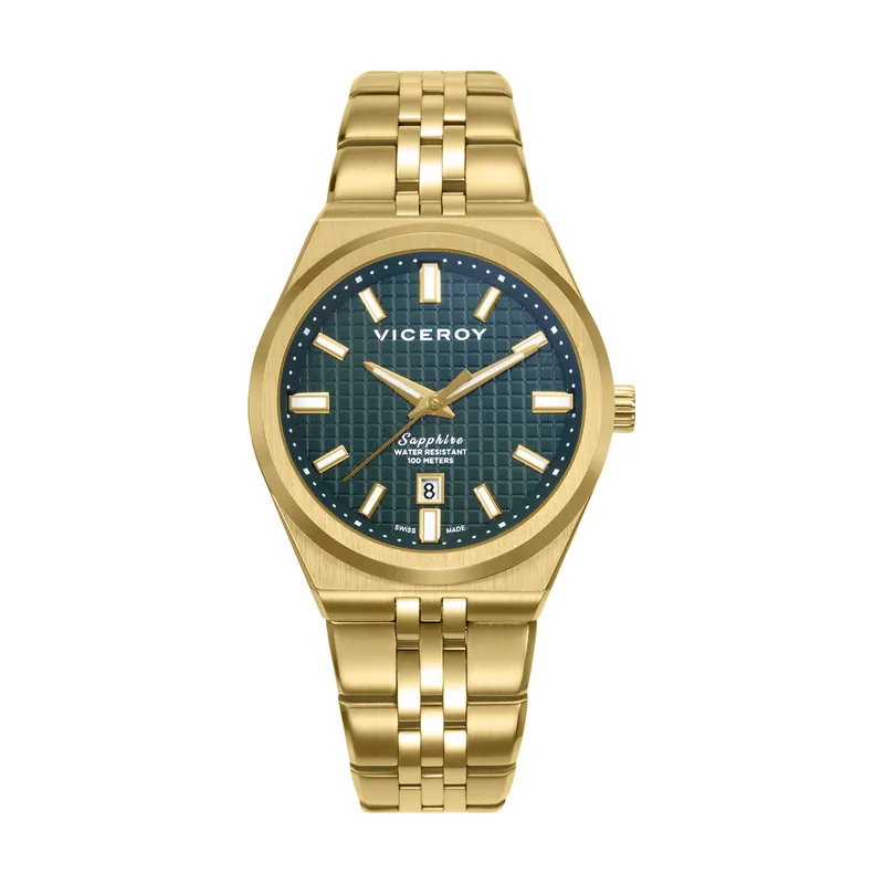 Reloj caja de acero IP dorado 10 ATM, brazalete de acero IP dorado, movimiento cuarzo Suizo, Swiss made 45114-97