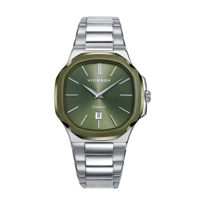Reloj caja bitono de acero e IP verde 10 ATM, brazalete de acero, movimiento cuarzo, colección Laura Escanes 45111-67